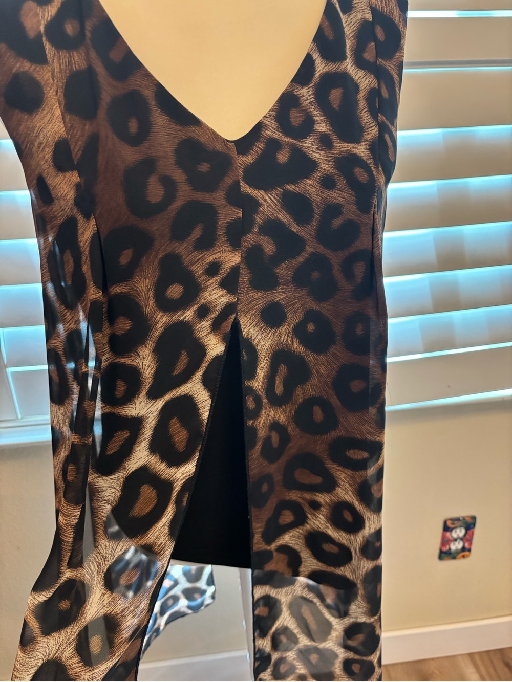 Sleeveless V-Neck Leopard Print Tunic Top - Brown/Black - Picture 3 of 7